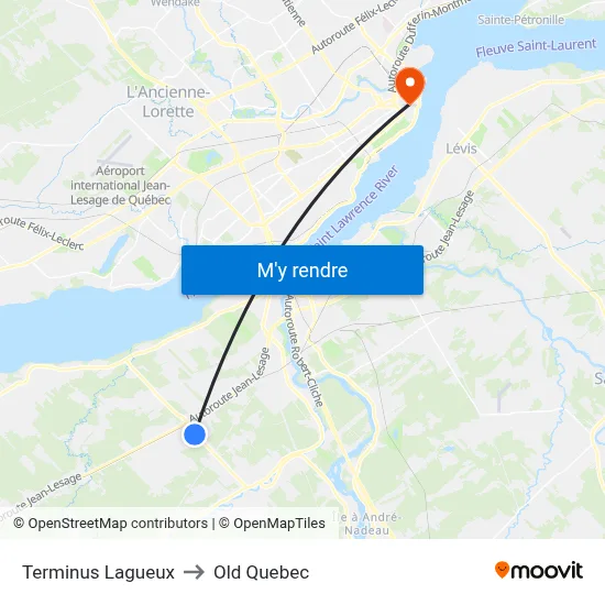 Terminus Lagueux to Old Quebec map