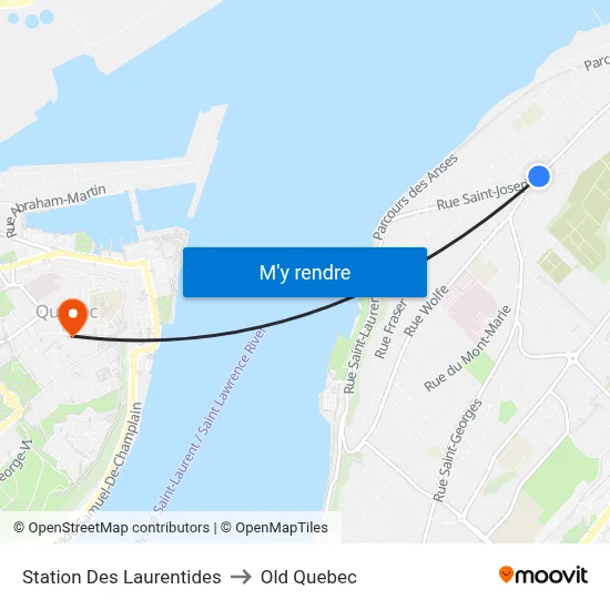 Station Des Laurentides to Old Quebec map