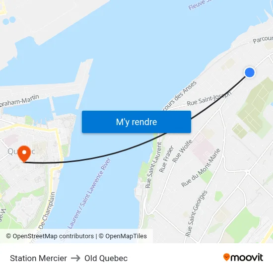 Station Mercier to Old Quebec map