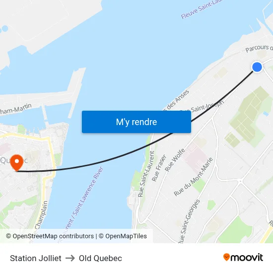 Station Jolliet to Old Quebec map