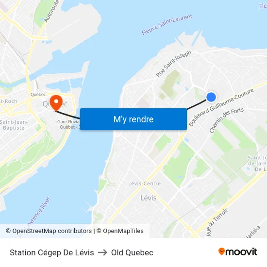 Station Cégep De Lévis to Old Quebec map
