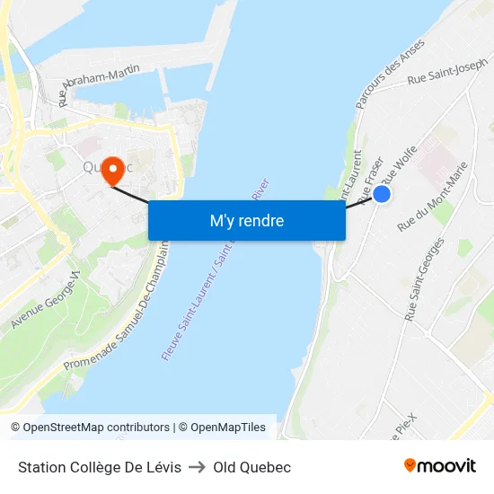 Station Collège De Lévis to Old Quebec map