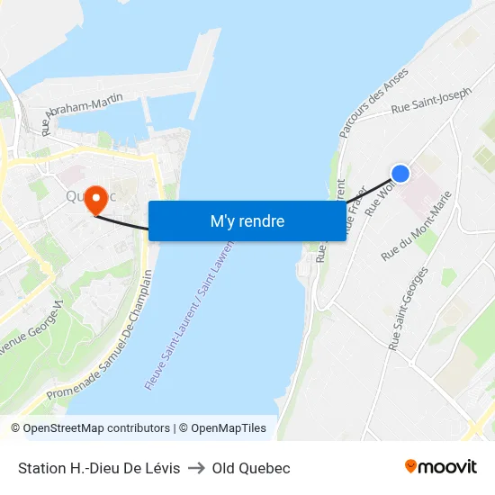 Station H.-Dieu De Lévis to Old Quebec map