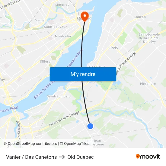 Vanier / Des Canetons to Old Quebec map