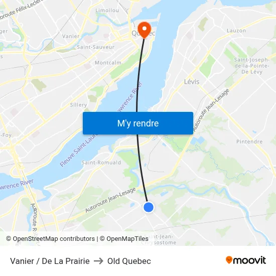 Vanier / De La Prairie to Old Quebec map
