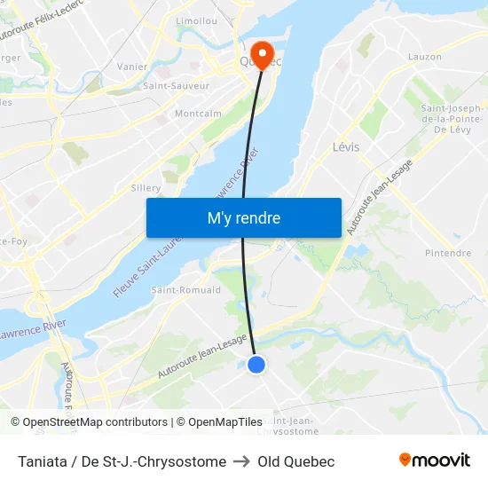 Taniata / De St-J.-Chrysostome to Old Quebec map