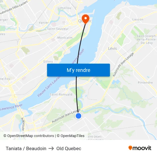 Taniata / Beaudoin to Old Quebec map