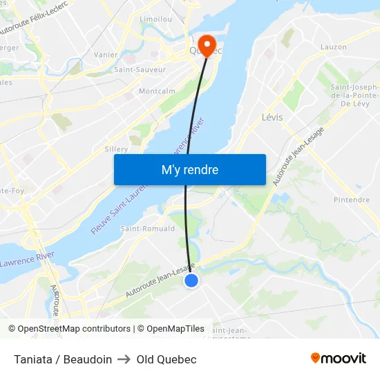 Taniata / Beaudoin to Old Quebec map