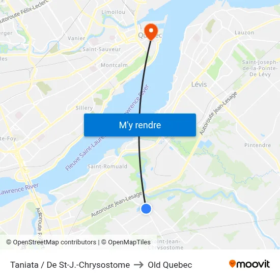 Taniata / De St-J.-Chrysostome to Old Quebec map