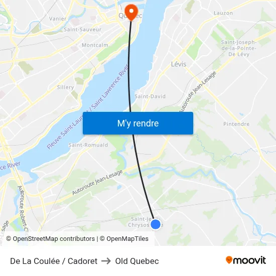 De La Coulée / Cadoret to Old Quebec map