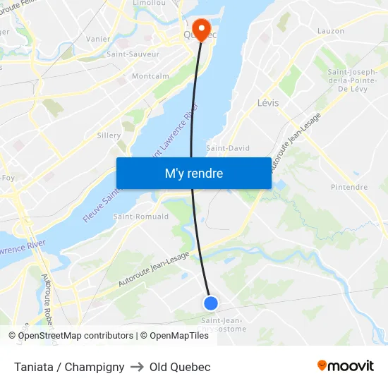 Taniata / Champigny to Old Quebec map