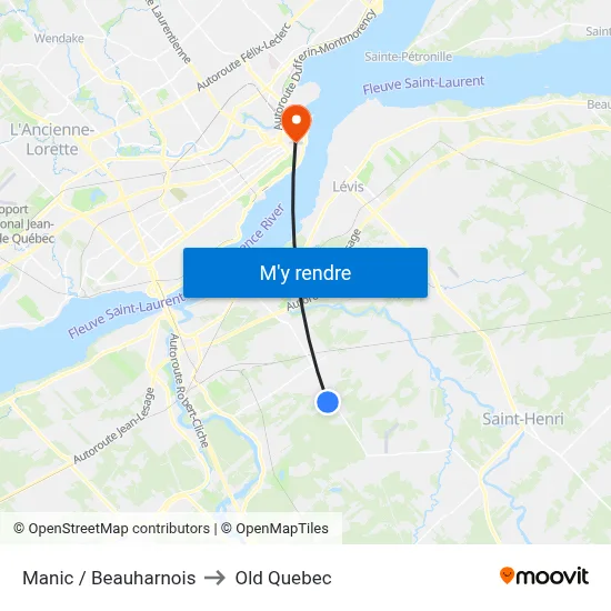 Manic / Beauharnois to Old Quebec map