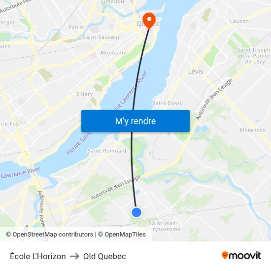 École L'Horizon to Old Quebec map