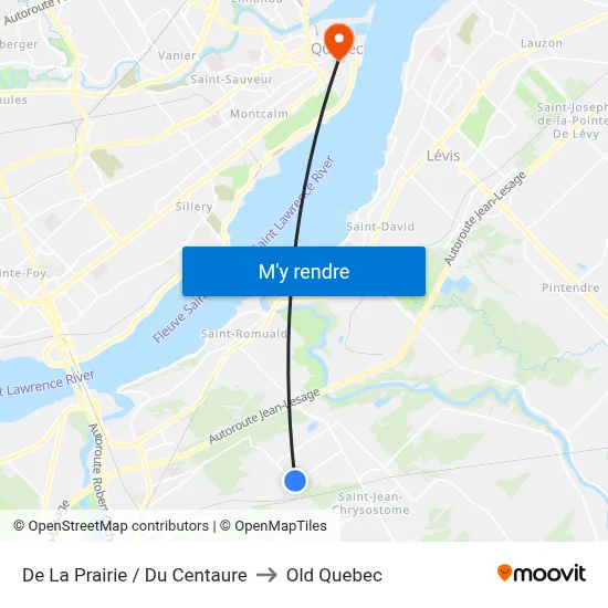 De La Prairie / Du Centaure to Old Quebec map