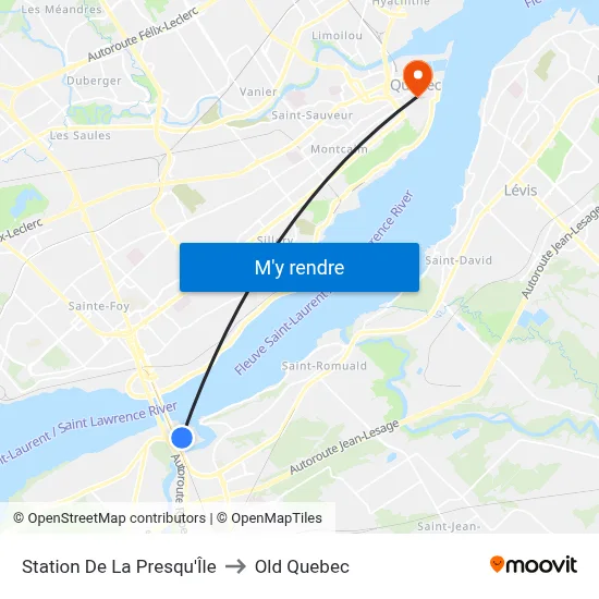 Station De La Presqu'Île to Old Quebec map