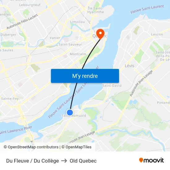 Du Fleuve / Du Collège to Old Quebec map