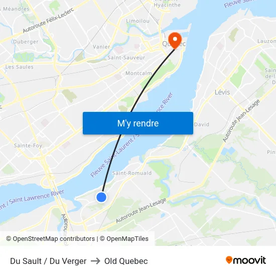 Du Sault / Du Verger to Old Quebec map