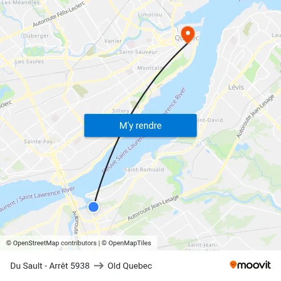 Du Sault - Arrêt 5938 to Old Quebec map