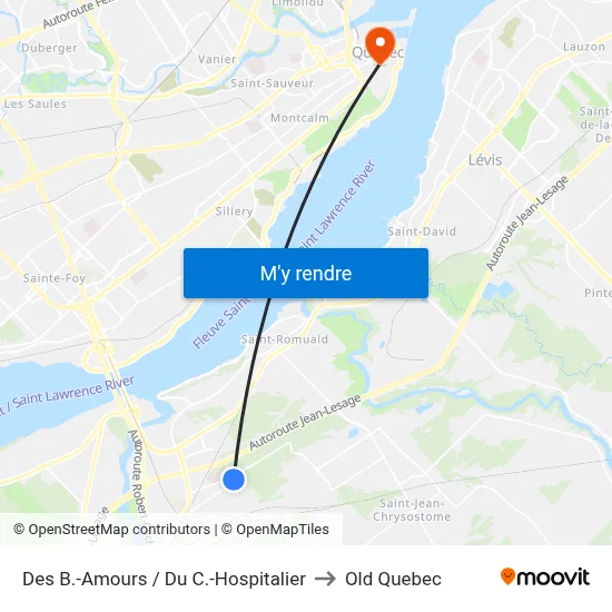 Des B.-Amours / Du C.-Hospitalier to Old Quebec map