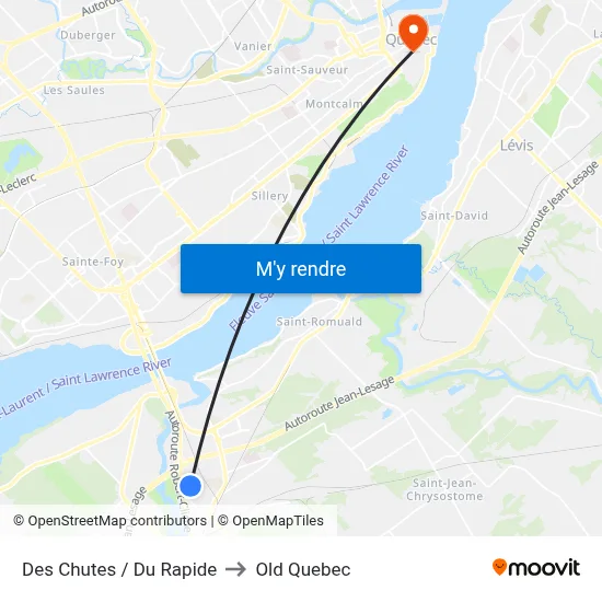 Des Chutes / Du Rapide to Old Quebec map