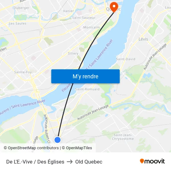 De L'E.-Vive / Des Églises to Old Quebec map
