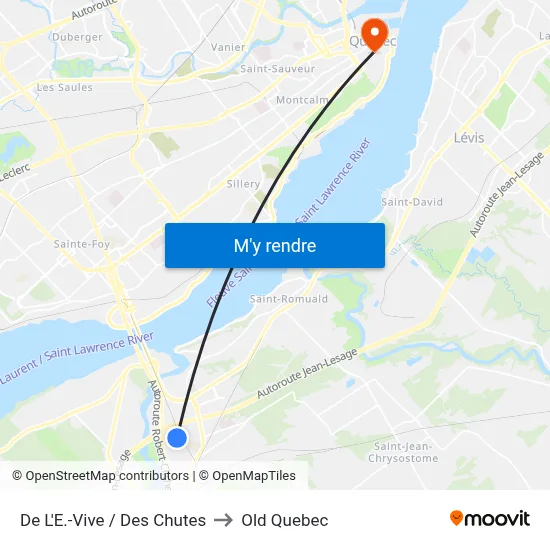 De L'E.-Vive / Des Chutes to Old Quebec map