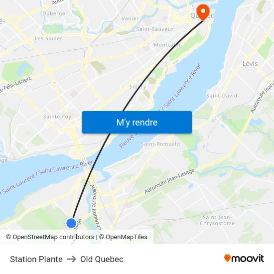Station Plante to Old Quebec map