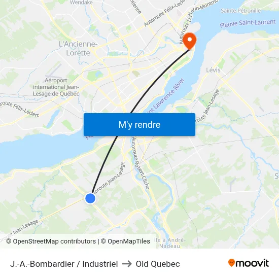 J.-A.-Bombardier / Industriel to Old Quebec map