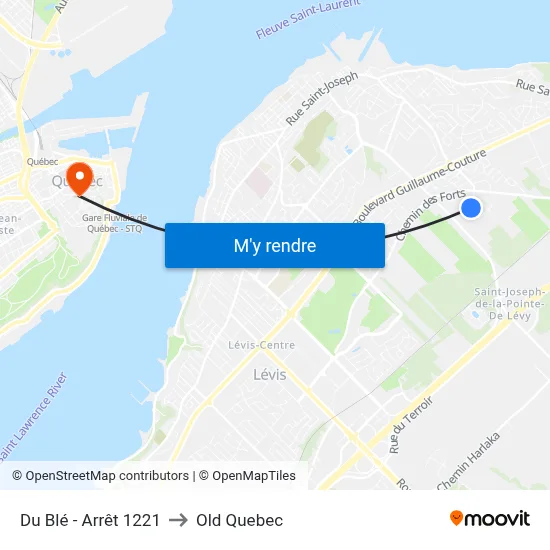 Du Blé - Arrêt 1221 to Old Quebec map