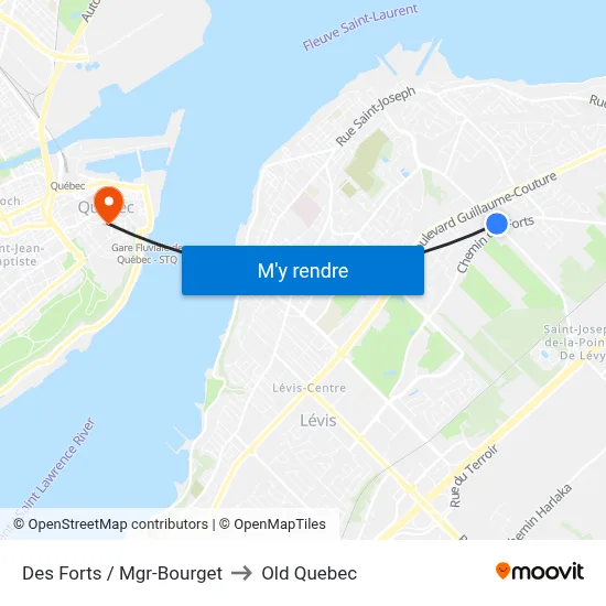 Des Forts / Mgr-Bourget to Old Quebec map