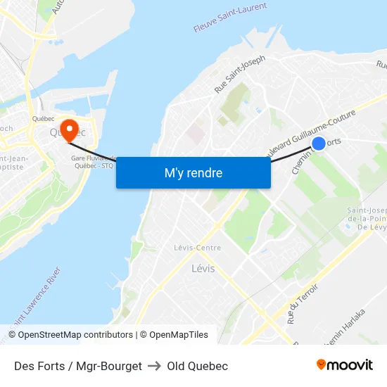Des Forts / Mgr-Bourget to Old Quebec map