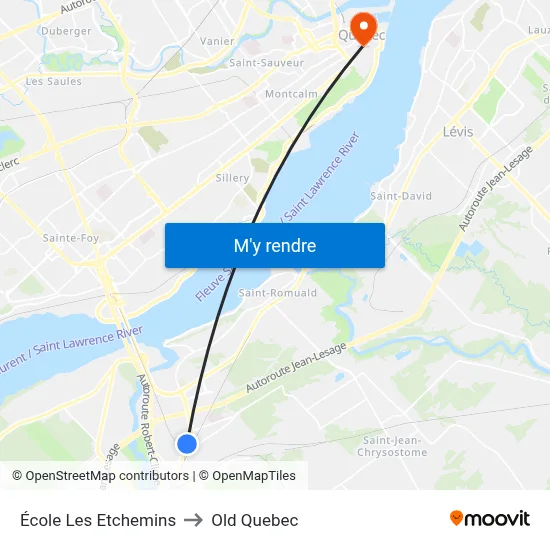École Les Etchemins to Old Quebec map