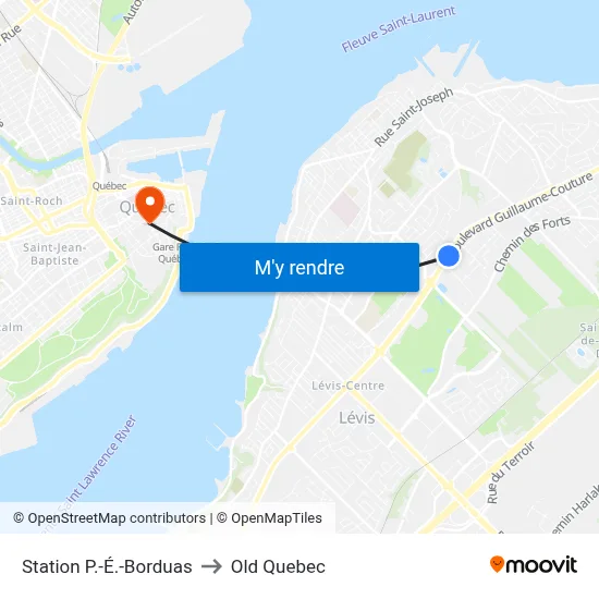 Station P.-É.-Borduas to Old Quebec map