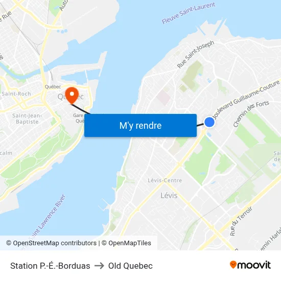 Station P.-É.-Borduas to Old Quebec map