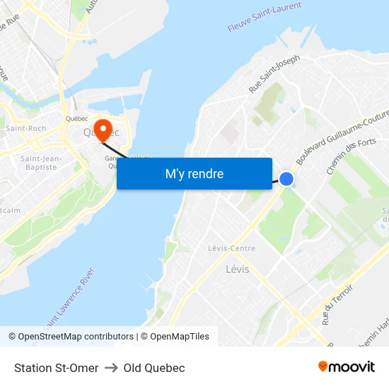 Station St-Omer to Old Quebec map