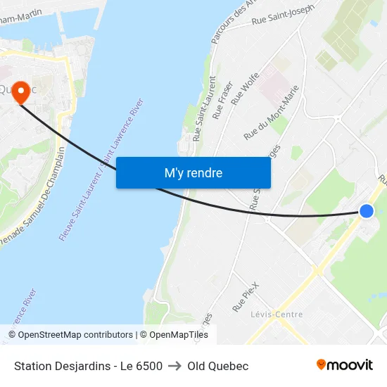 Station Desjardins - Le 6500 to Old Quebec map