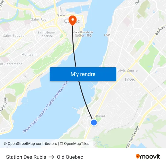 Station Des Rubis to Old Quebec map