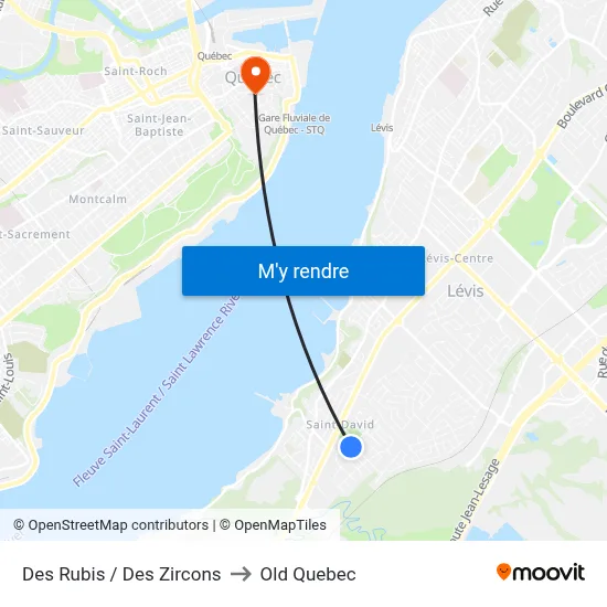 Des Rubis / Des Zircons to Old Quebec map