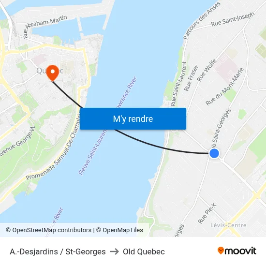 A.-Desjardins / St-Georges to Old Quebec map