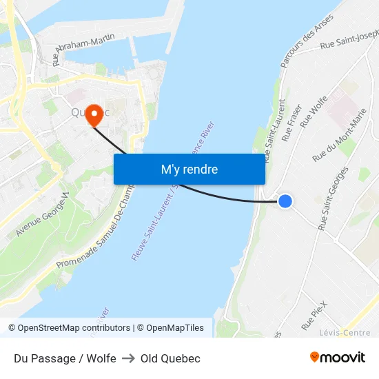 Du Passage / Wolfe to Old Quebec map