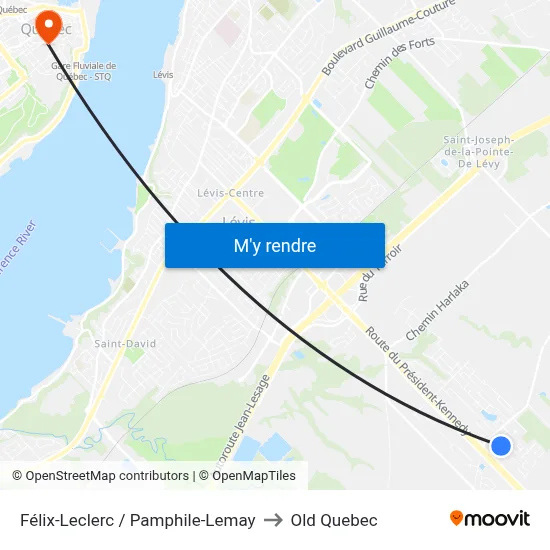 Félix-Leclerc / Pamphile-Lemay to Old Quebec map