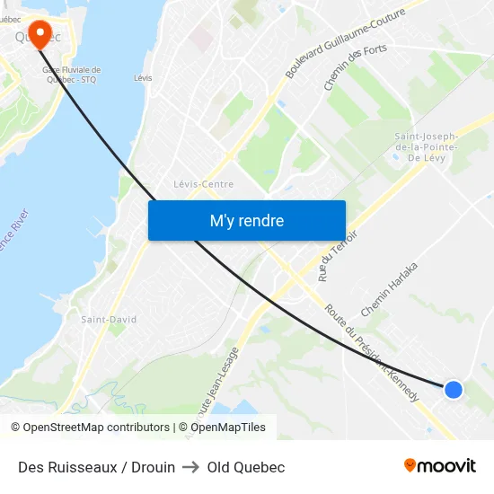 Des Ruisseaux / Drouin to Old Quebec map