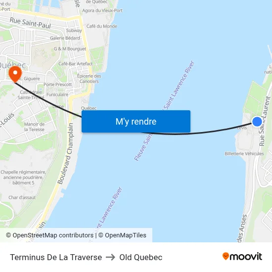 Terminus De La Traverse to Old Quebec map