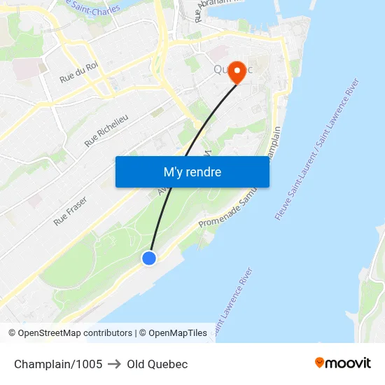 Champlain/1005 to Old Quebec map