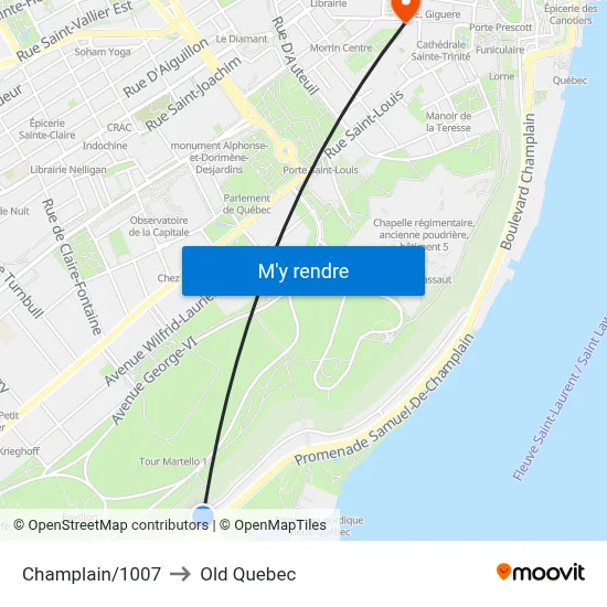Champlain/1007 to Old Quebec map