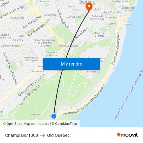 Champlain/1008 to Old Quebec map