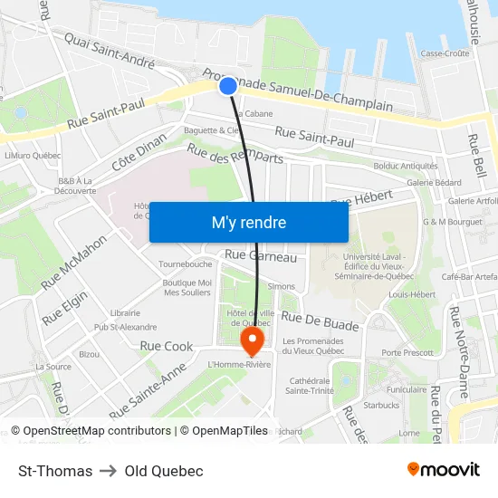 St-Thomas to Old Quebec map