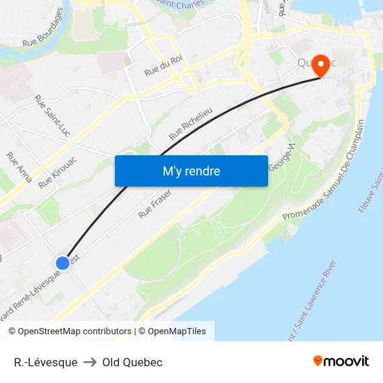 R.-Lévesque to Old Quebec map