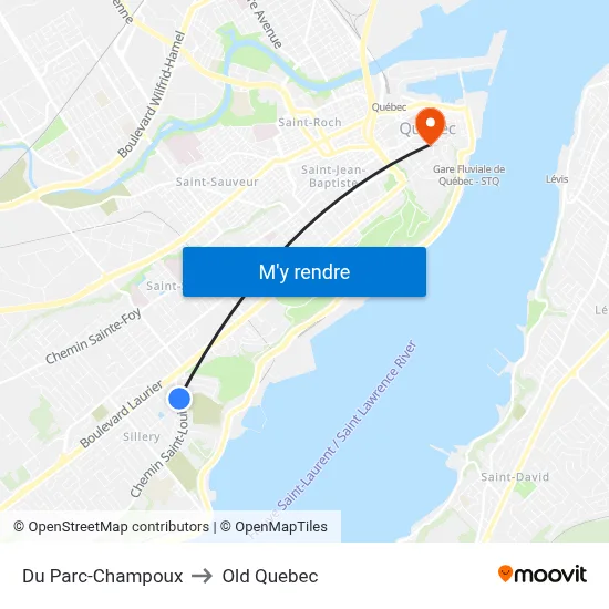 Du Parc-Champoux to Old Quebec map