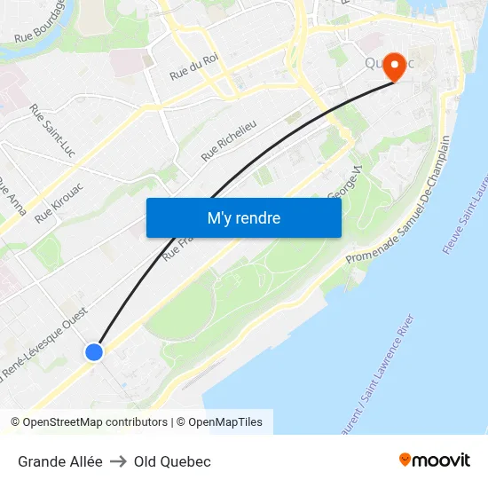 Grande Allée to Old Quebec map